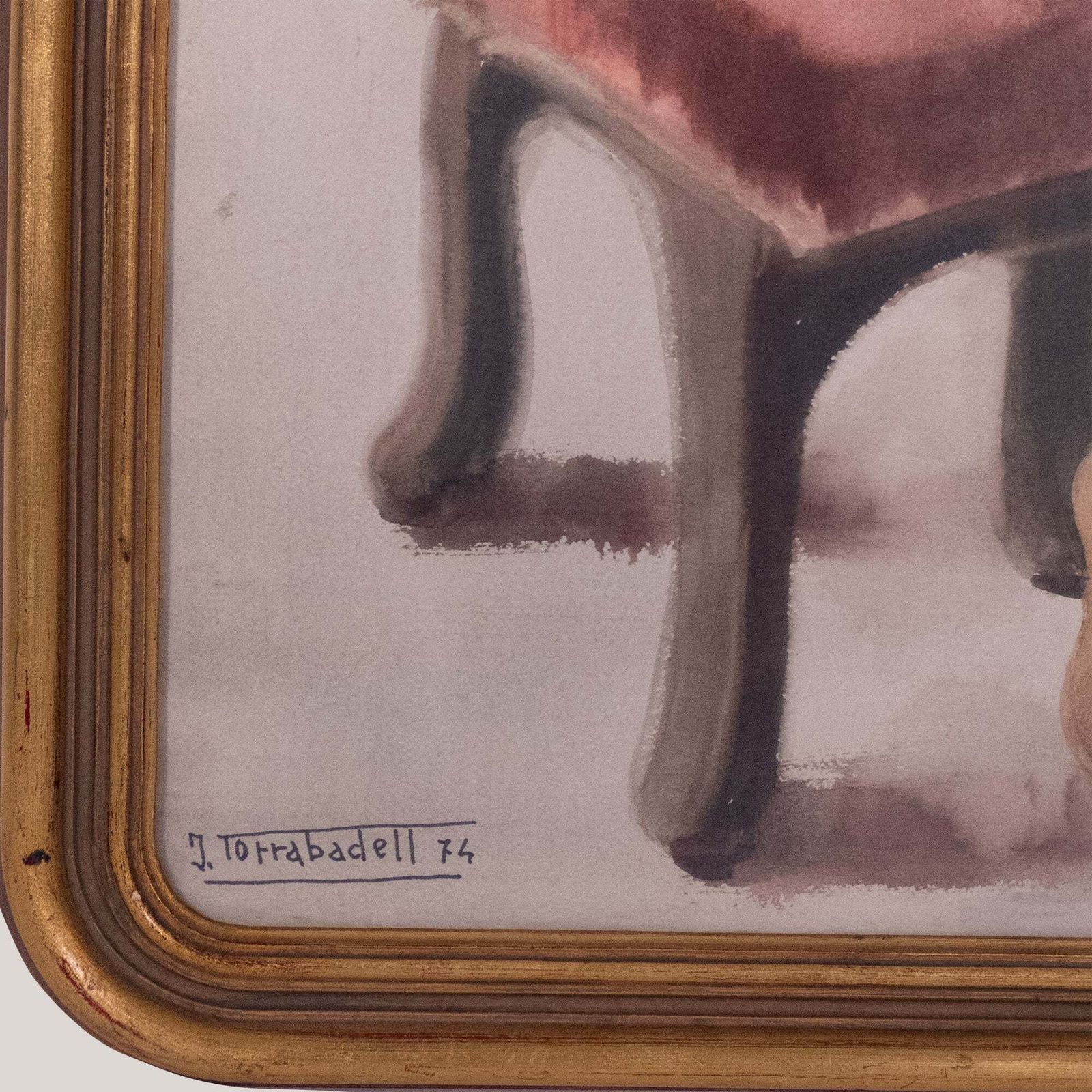 Zittend Naaktstudie – Pastel Op Papier Van J. Torrabadell photo Kunst