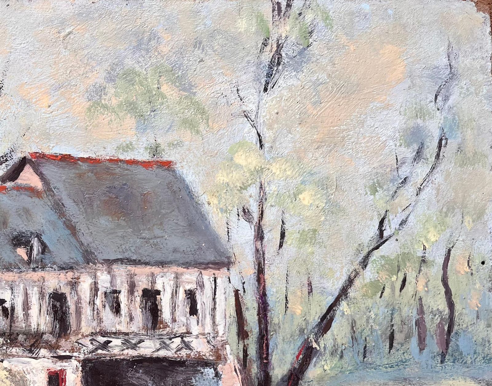 Fanch Lel French Impressionist Oil Of Riverside Mill House With Trees And Reflections photo vinterior