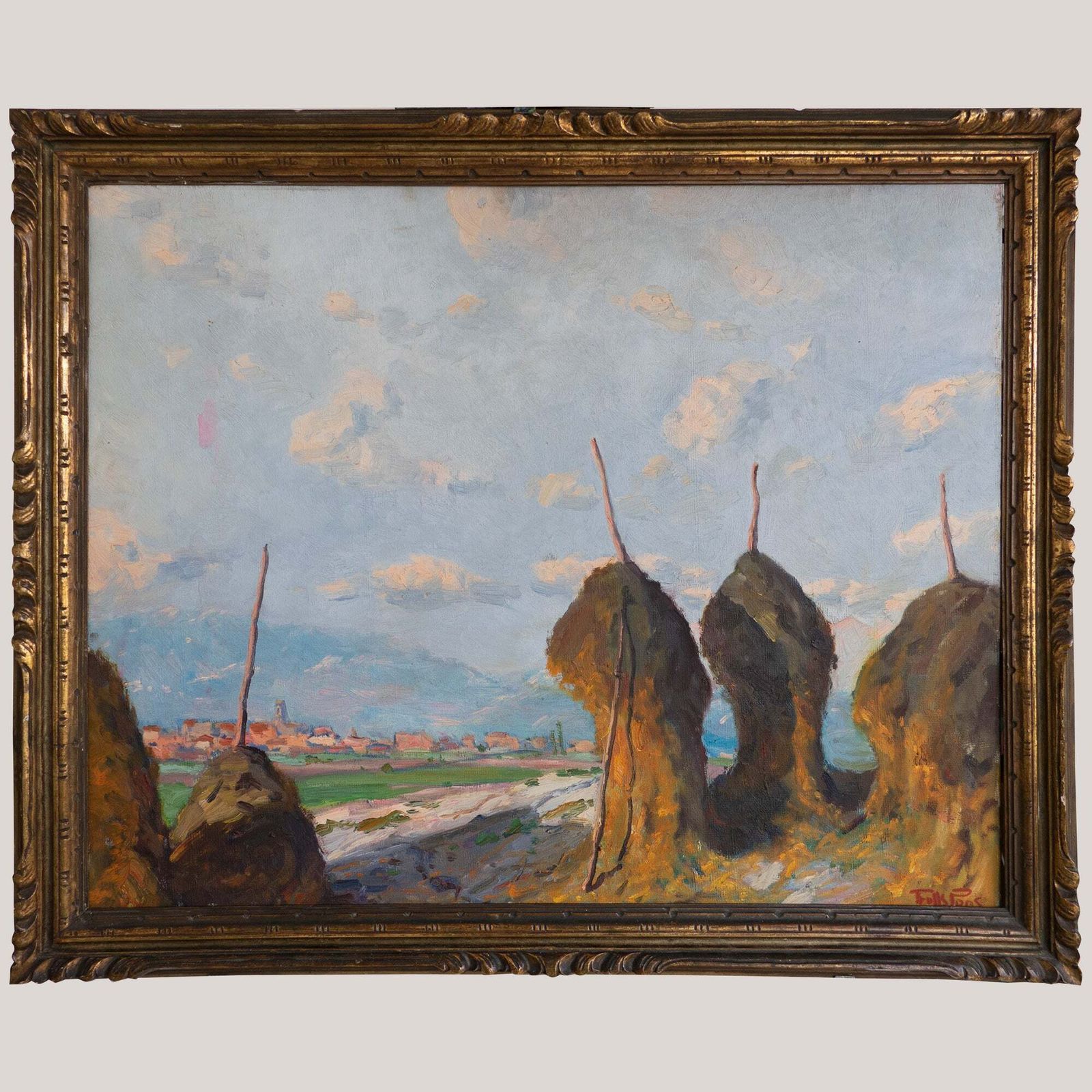 Impressionist Haystack Landscape – Oil On Canvas By Ramon Trulls Pons photo for sale