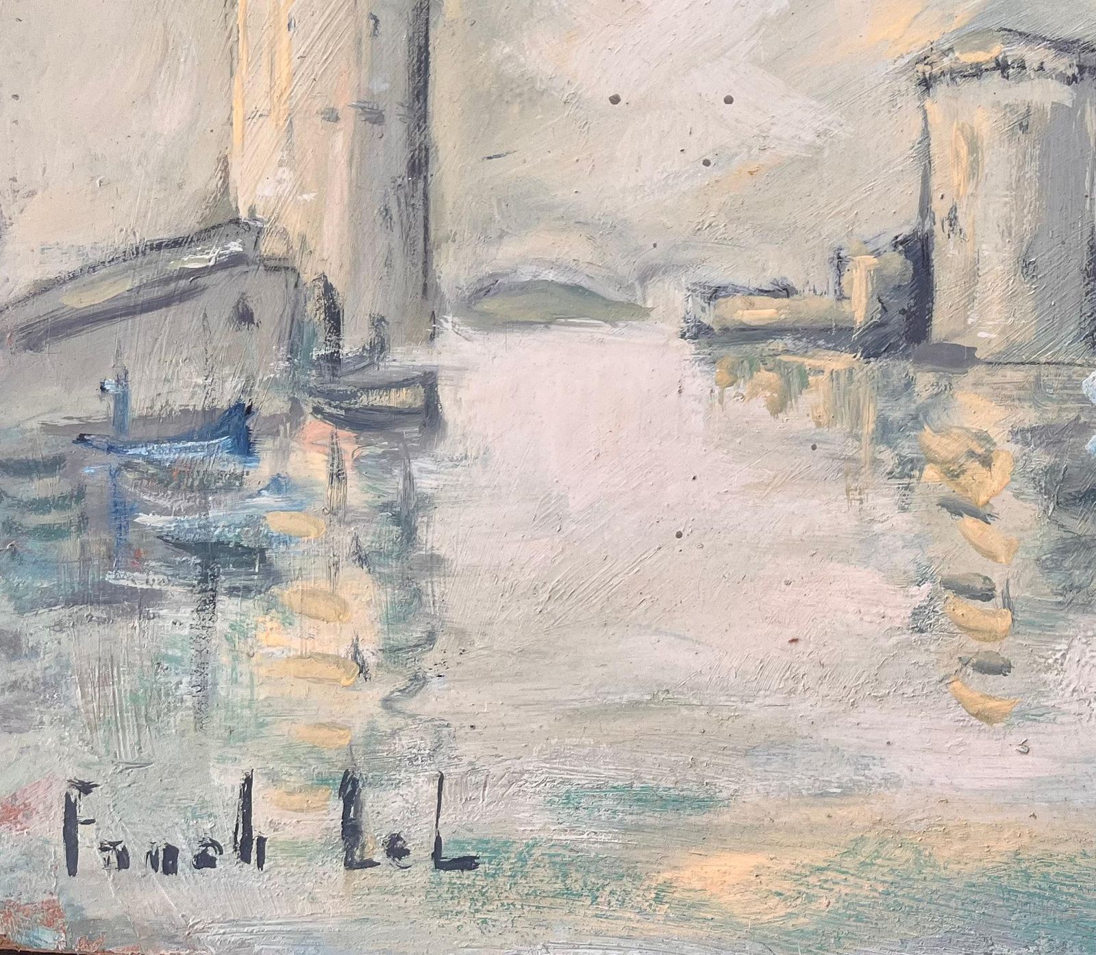 Fanch Lel French Impressionist Port Scene Of La Rochelle Towers And Boats In Harbour photo Art