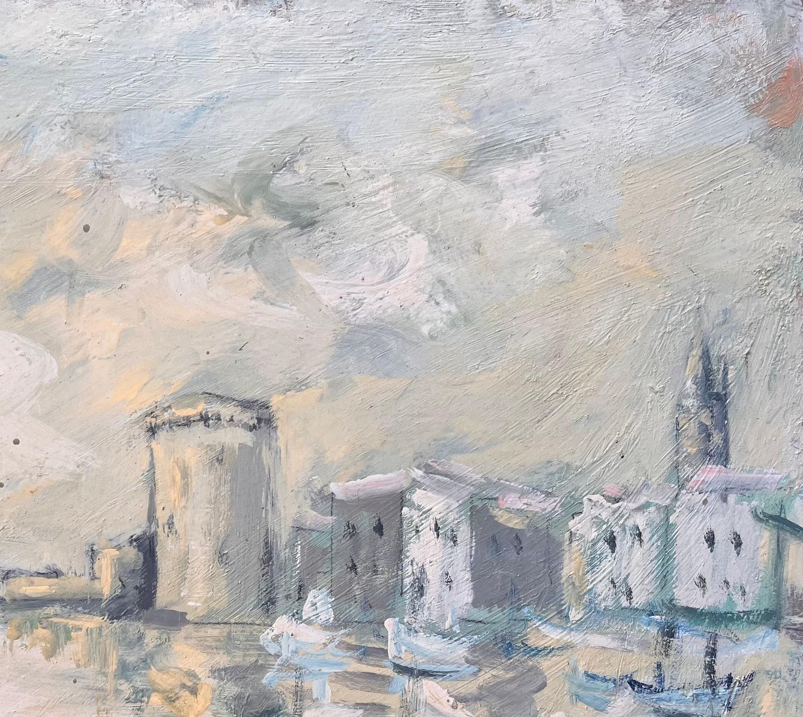 Fanch Lel French Impressionist Port Scene Of La Rochelle Towers And Boats In Harbour photo vinterior