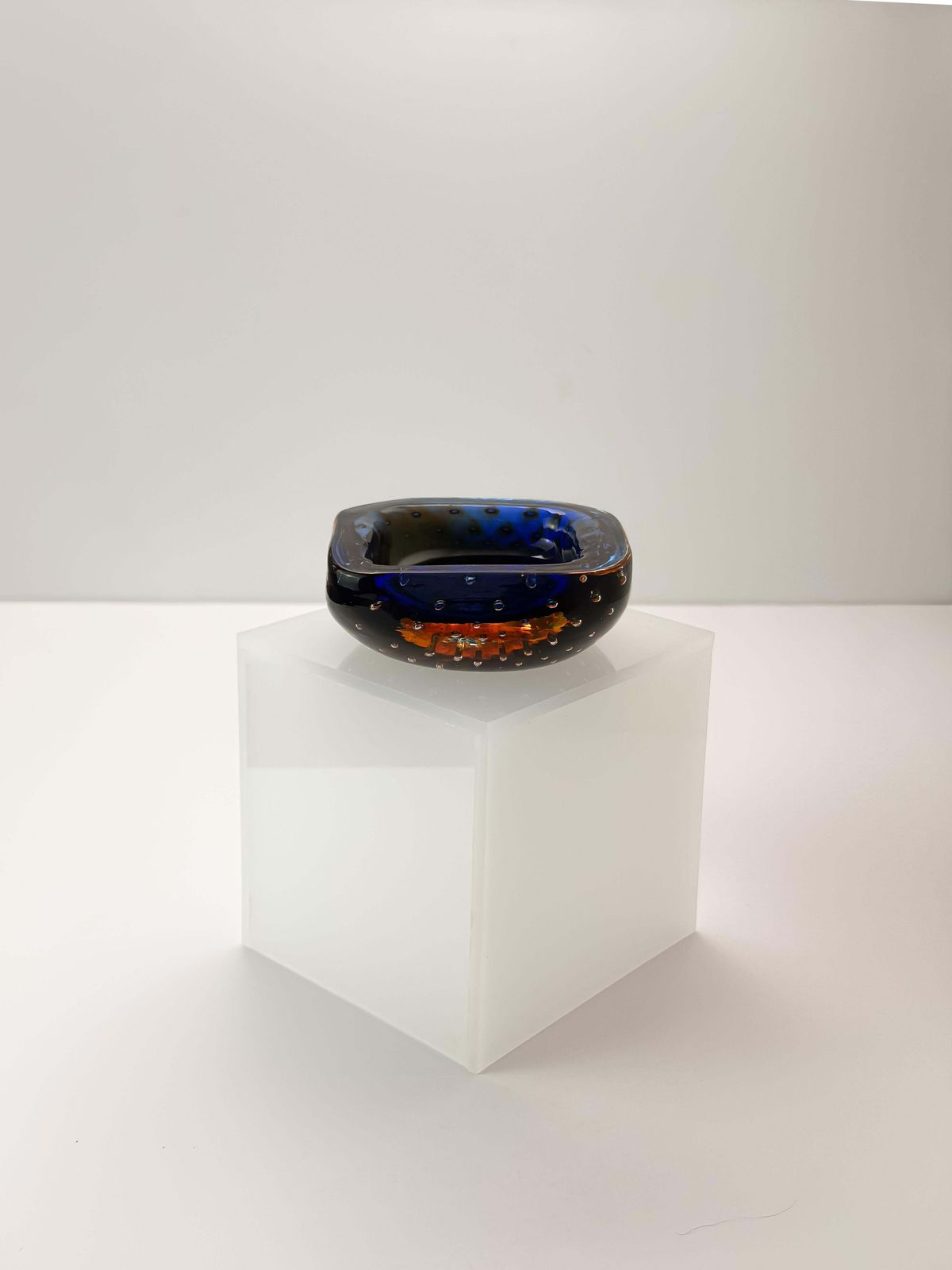 Vintage Murano Glass Bowl, Blue Amber, 1960s, Italy, Fratelli Toso Attributed photo 296.0