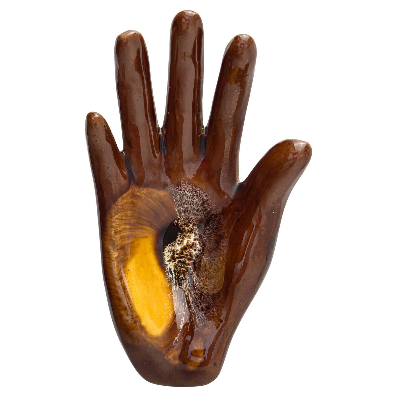 Vallauris Hand Shaped Ceramic Dish, Brown & Amber Glaze, France, C. 1960s photo furniture