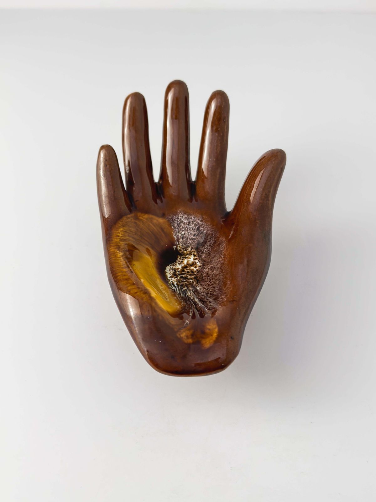 photo furniture Vallauris Hand Shaped Ceramic Dish, Brown & Amber Glaze, France, C. 1960s