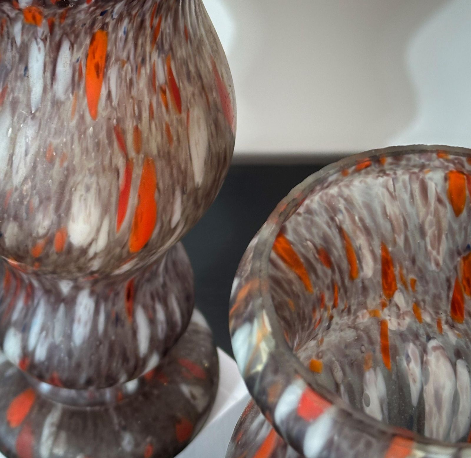Pair Of 1930s French Art Deco Marbled Glass Vases photo for sale