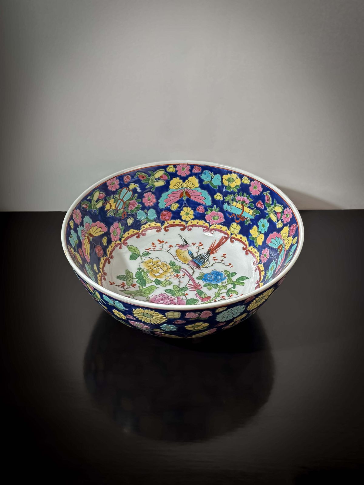 Chinese ‘Yongzheng Style’ Famille Rose Porcelain Punch Bowl Circa 1950s photo for sale