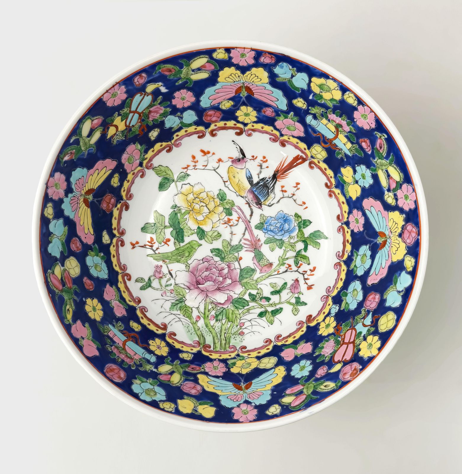 Chinese ‘Yongzheng Style’ Famille Rose Porcelain Punch Bowl Circa 1950s photo vintage