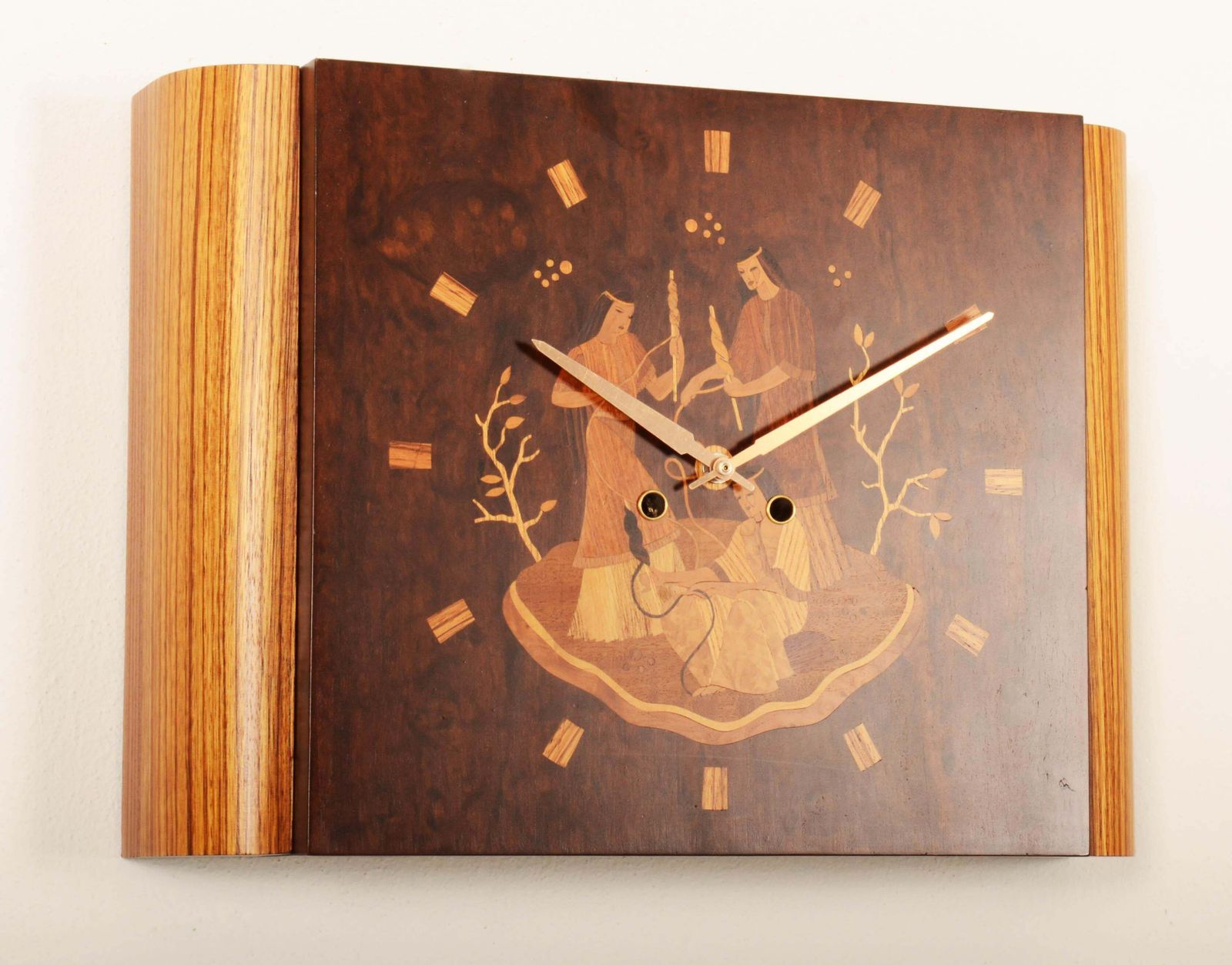 Wall Clock By Mjolby Intarsia From The Late 1930s photo Home Decor