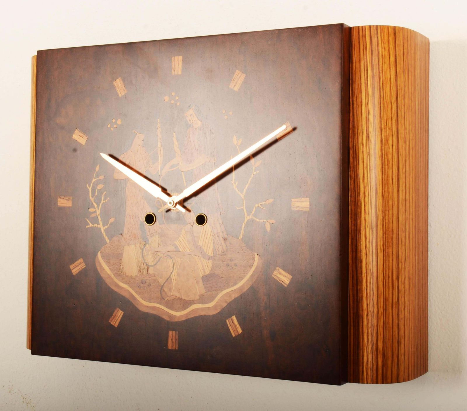 Wall Clock By Mjolby Intarsia From The Late 1930s photo buy