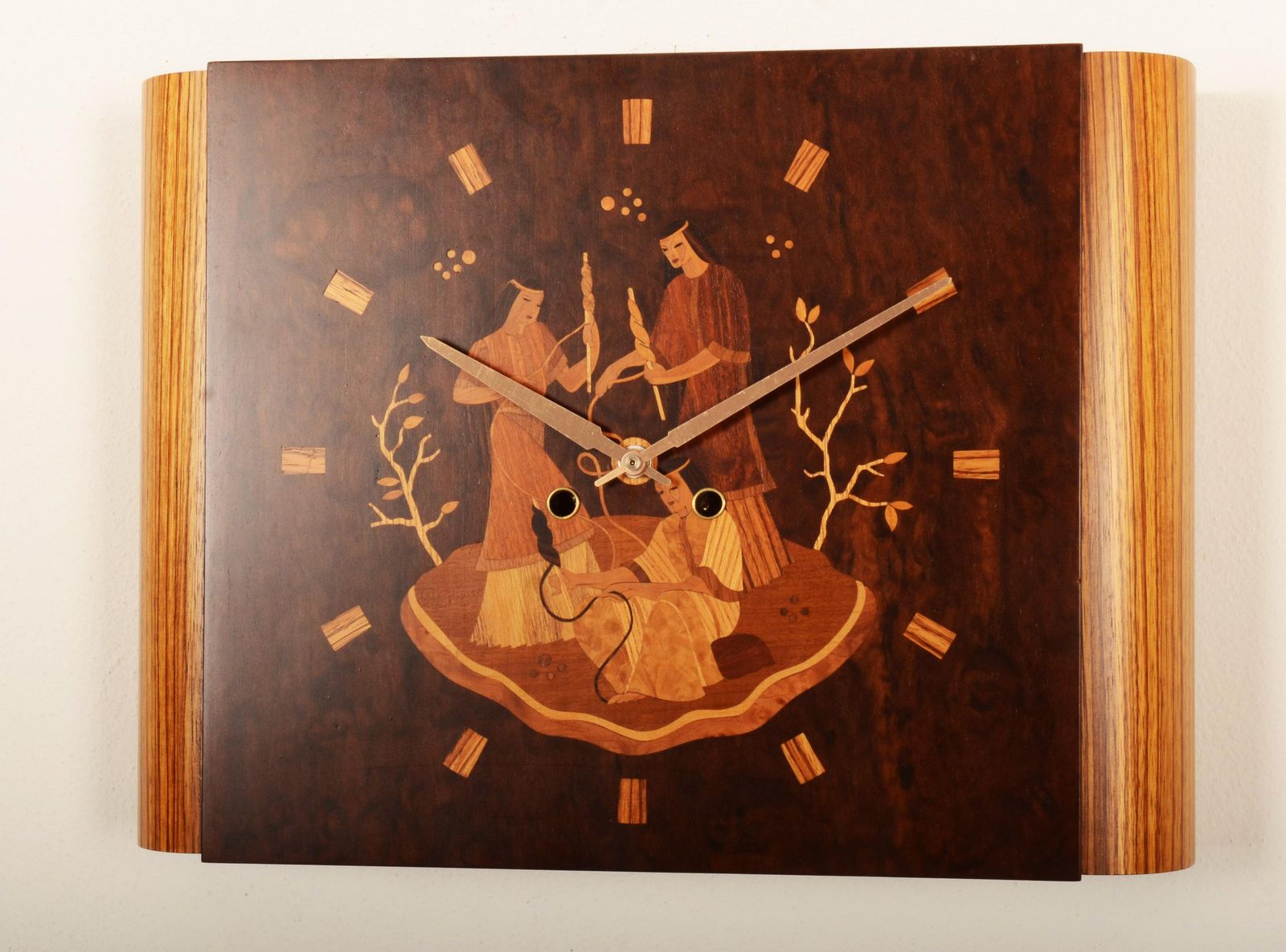 Wall Clock By Mjolby Intarsia From The Late 1930s photo vintage