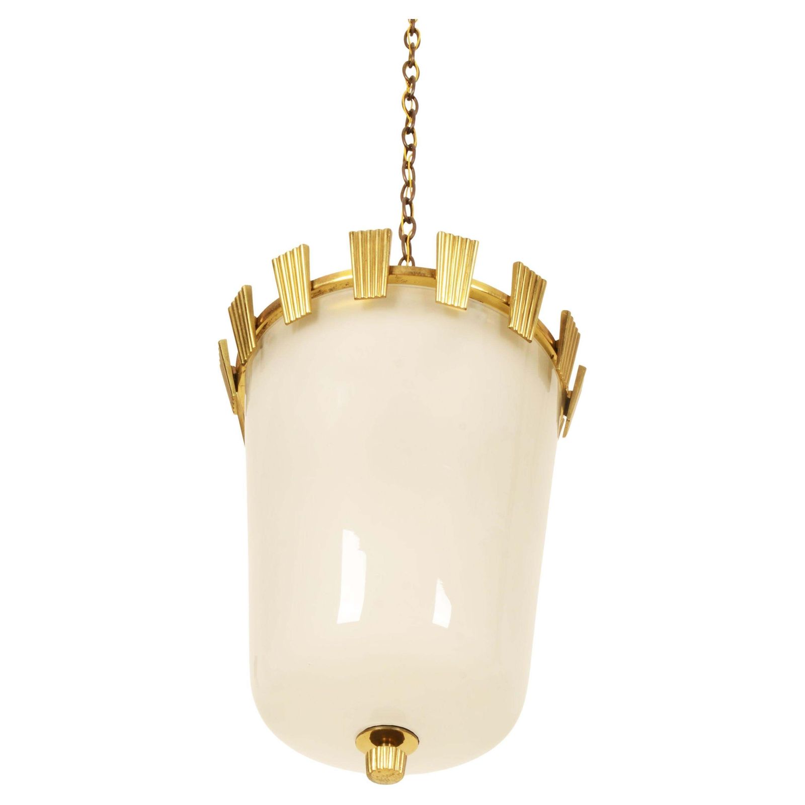 Large Brass And Opaline Glass Pendant Lamp By Oswald Haerdtl