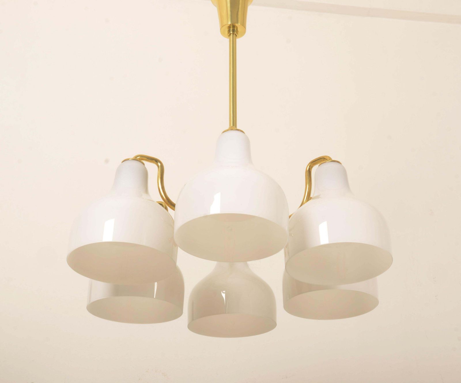 Vilhelm Lauritzen Brass And Opaline Glass Chandelier photo for sale