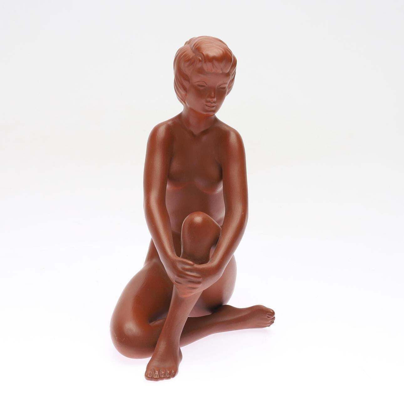 Seated Woman Figurine Sculpture By Gmundner Ceramic photo for sale