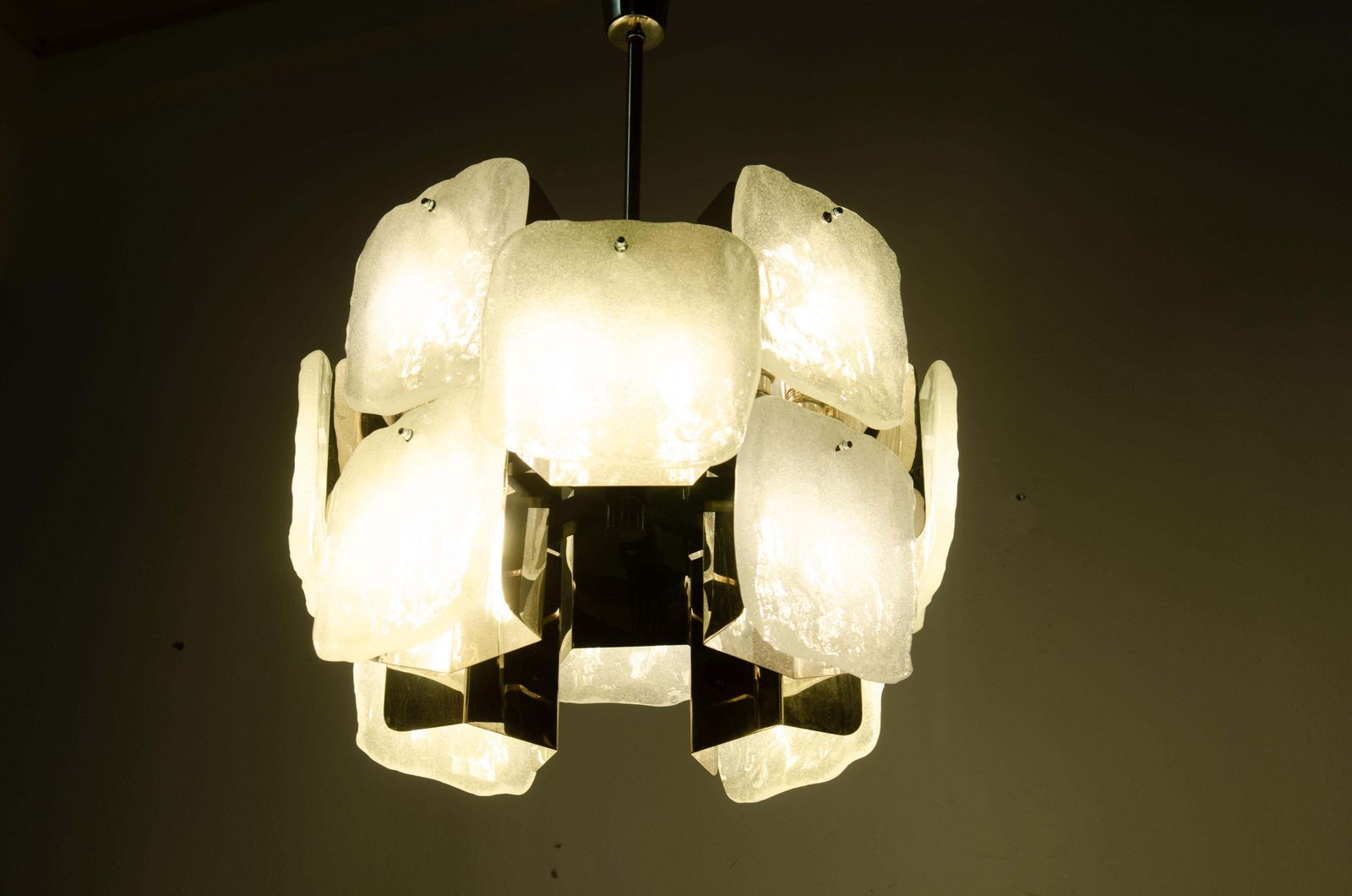 Kalmar Ice Glass Relief Glass "Aggstein" Chandelier photo vintage