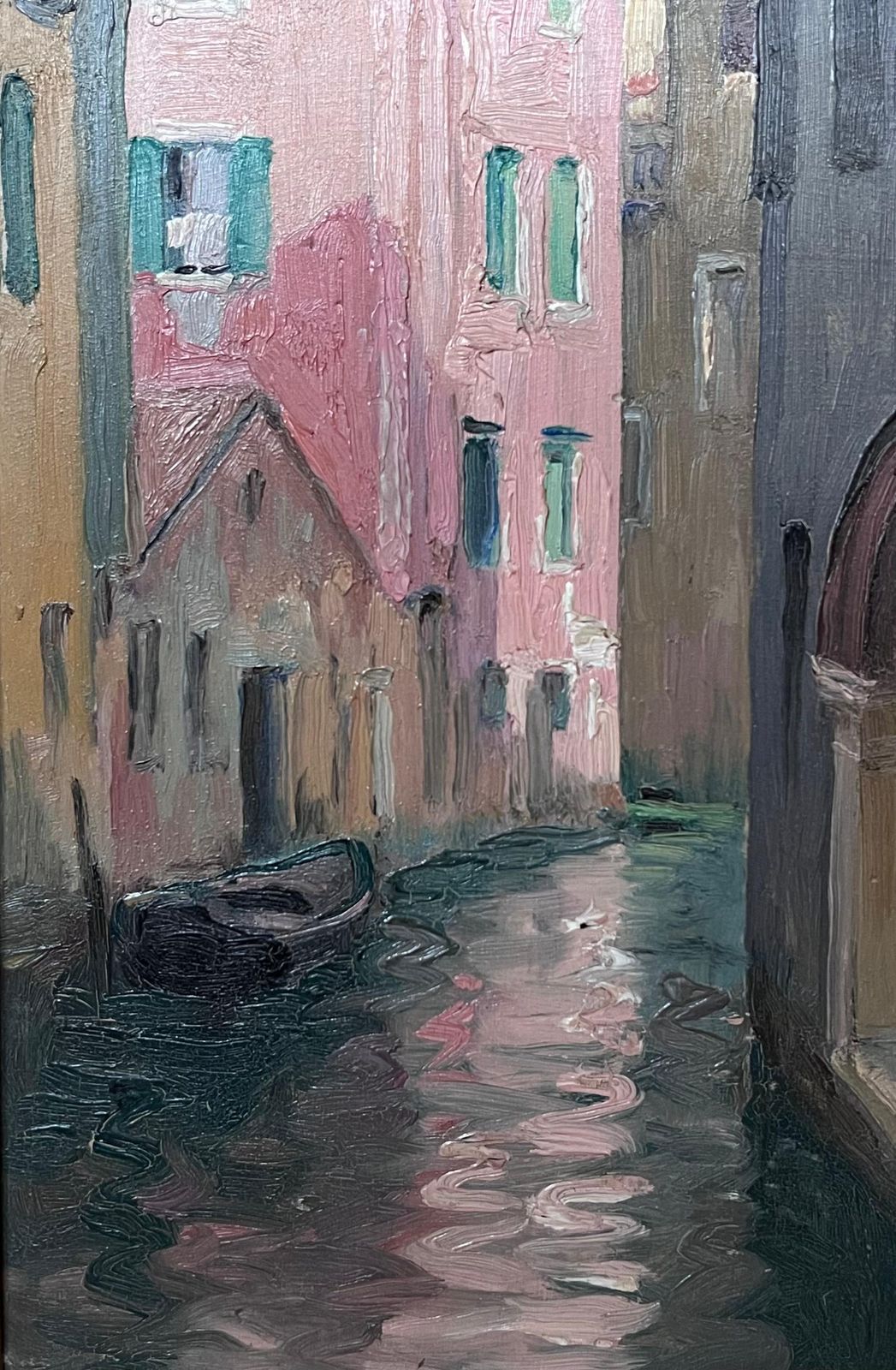 Etienne Auguste Krier Early 1900's French Impressionist Oil Sketch Quiet Venetian Backwater Canal photo for sale