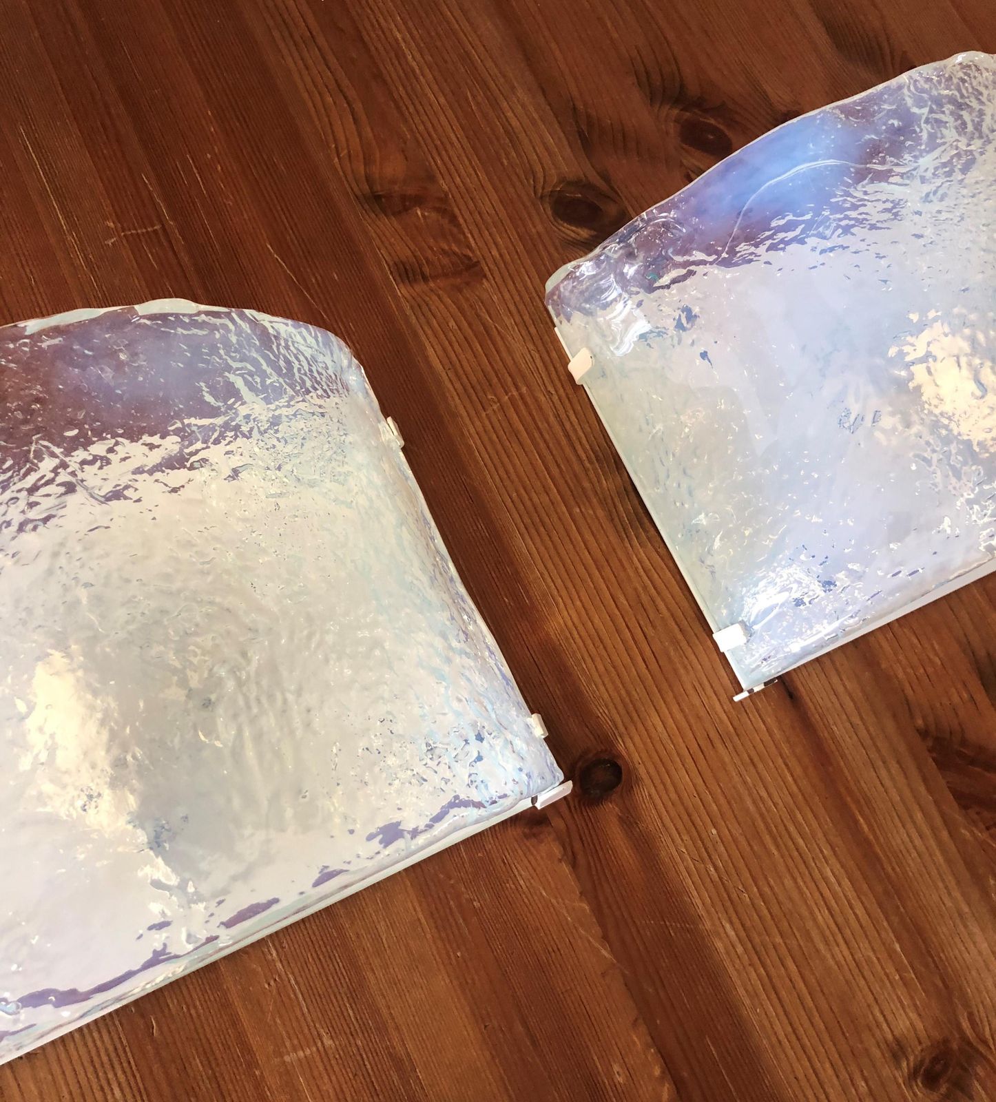Pair Of Italian Iridescent Murano Wall Sconces By Carlo Nason For Mazzega, 1970s photo vinterior