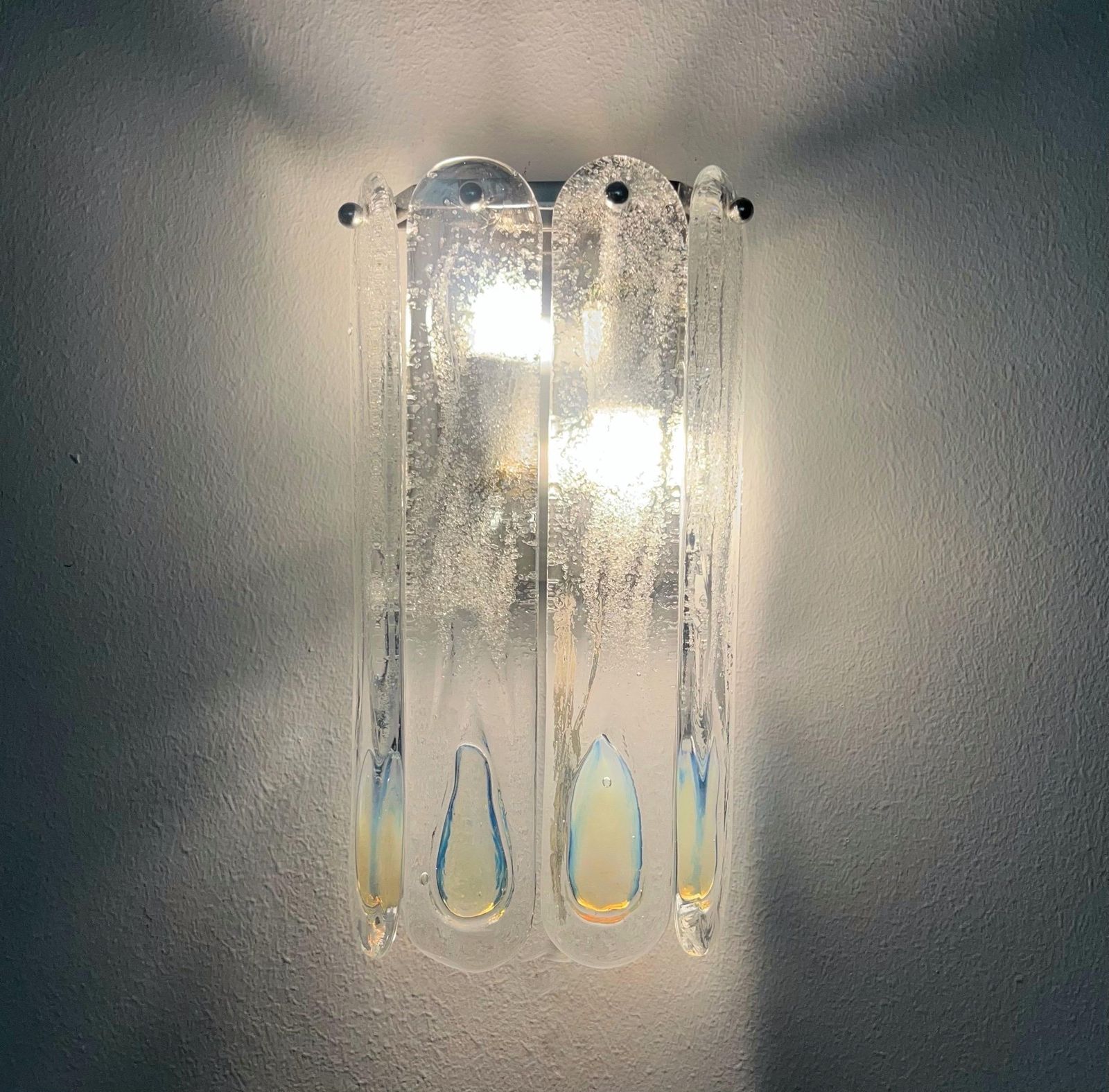 photo furniture Pair Of Midcentury Italian Iridescent Murano Wall Sconces By Mazzega, 1970s