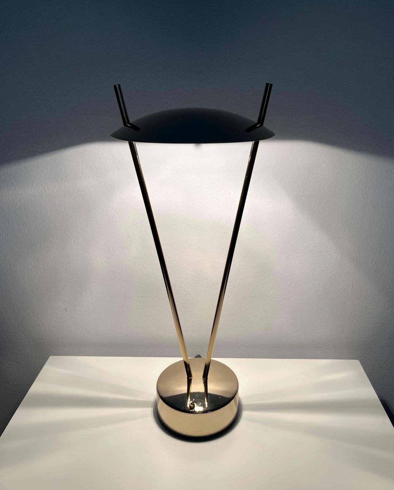Lighting Postmodern Pair Of Gold Table Lamps By Leonardo Marelli For Estiluz, 1980s photo