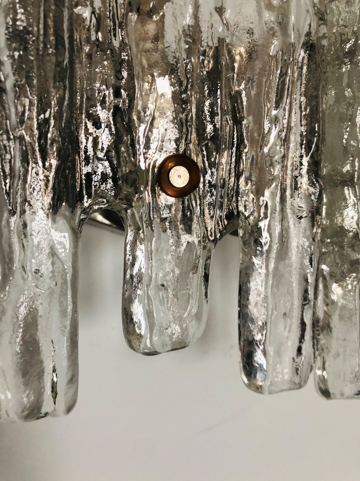 Midcentury Austrian Ice Glass "Puck" Wall Sconce By Kalmar Franken, 1970s photo vintage