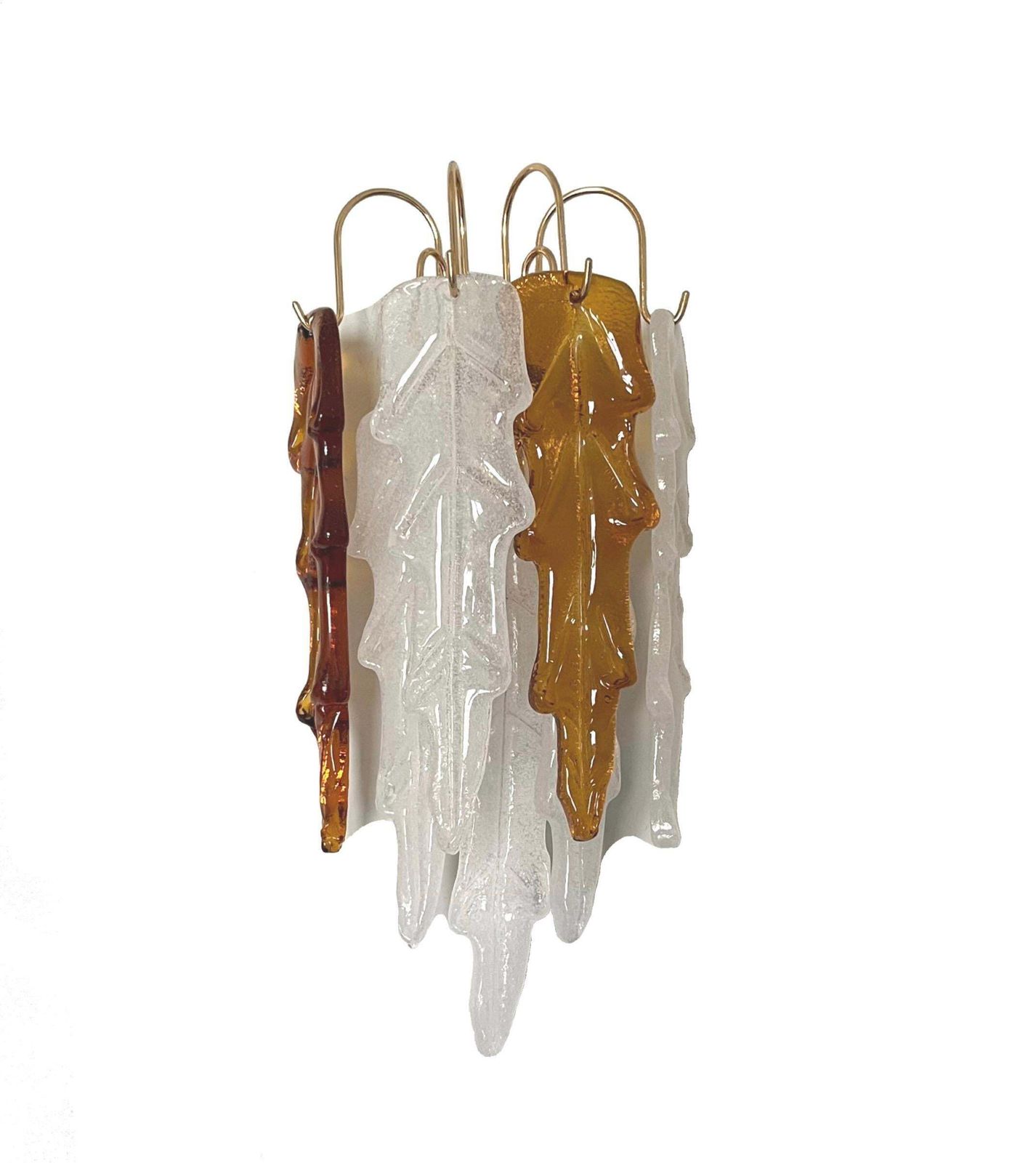 Italian Mid Century Pair Of White Amber Murano Wall Sconces By Mazzega, 1970s photo furniture