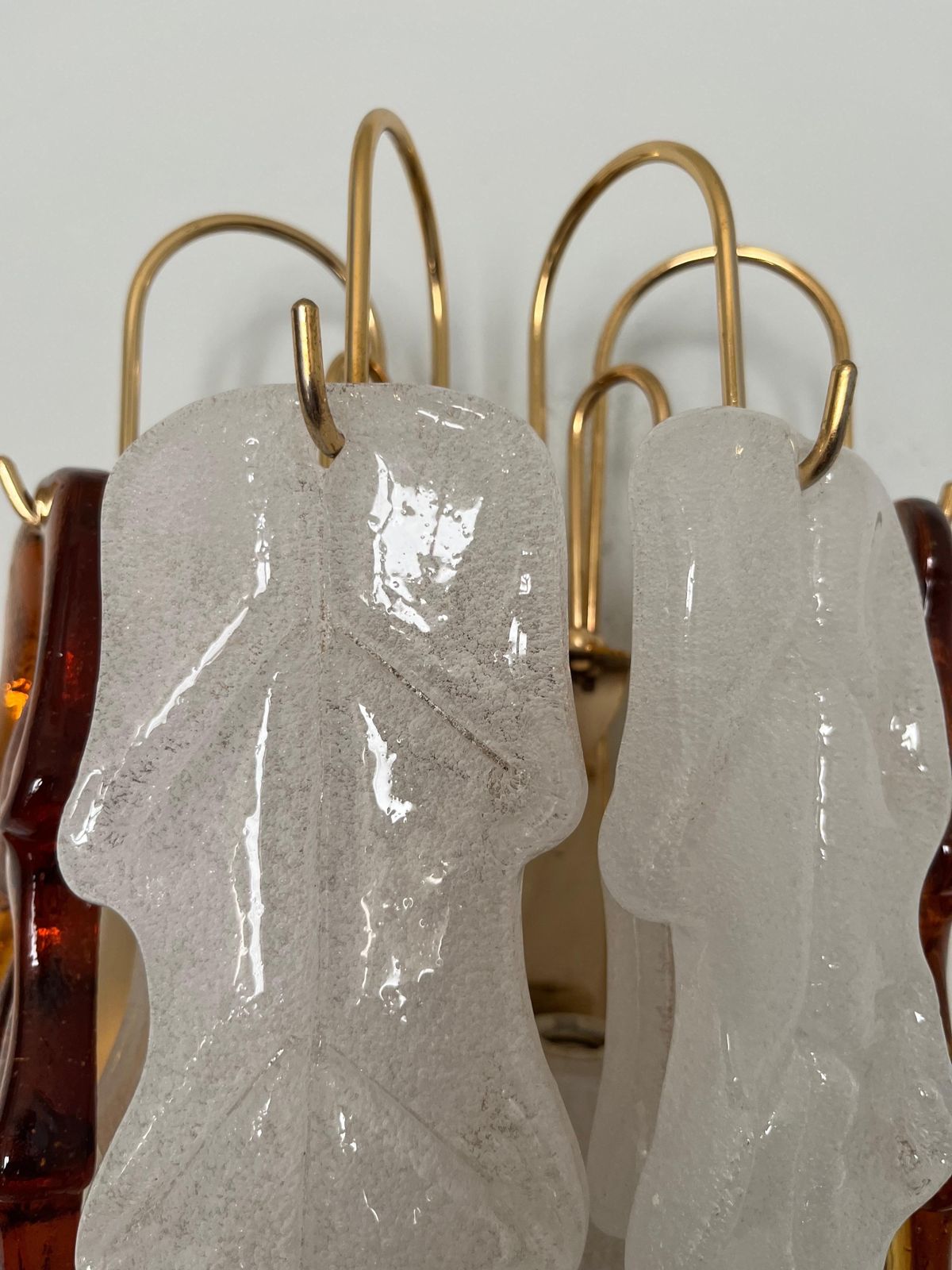 Italian Mid Century Pair Of White Amber Murano Wall Sconces By Mazzega, 1970s photo vintage