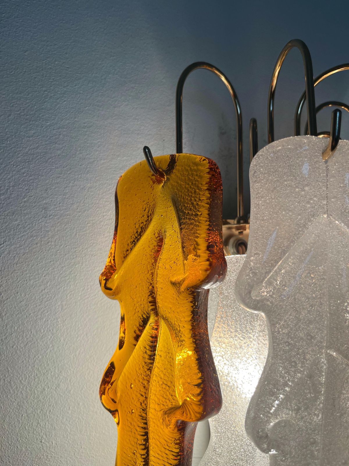 photo buy Italian Mid Century Pair Of White Amber Murano Wall Sconces By Mazzega, 1970s