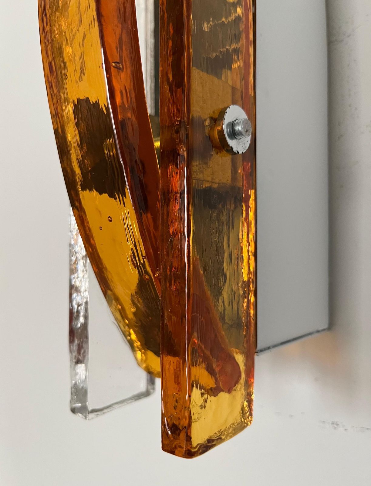 Italian Mid Century Pair Of Amber Clear Murano Wall Sconces By Poliarte, 1970s photo 1184.0