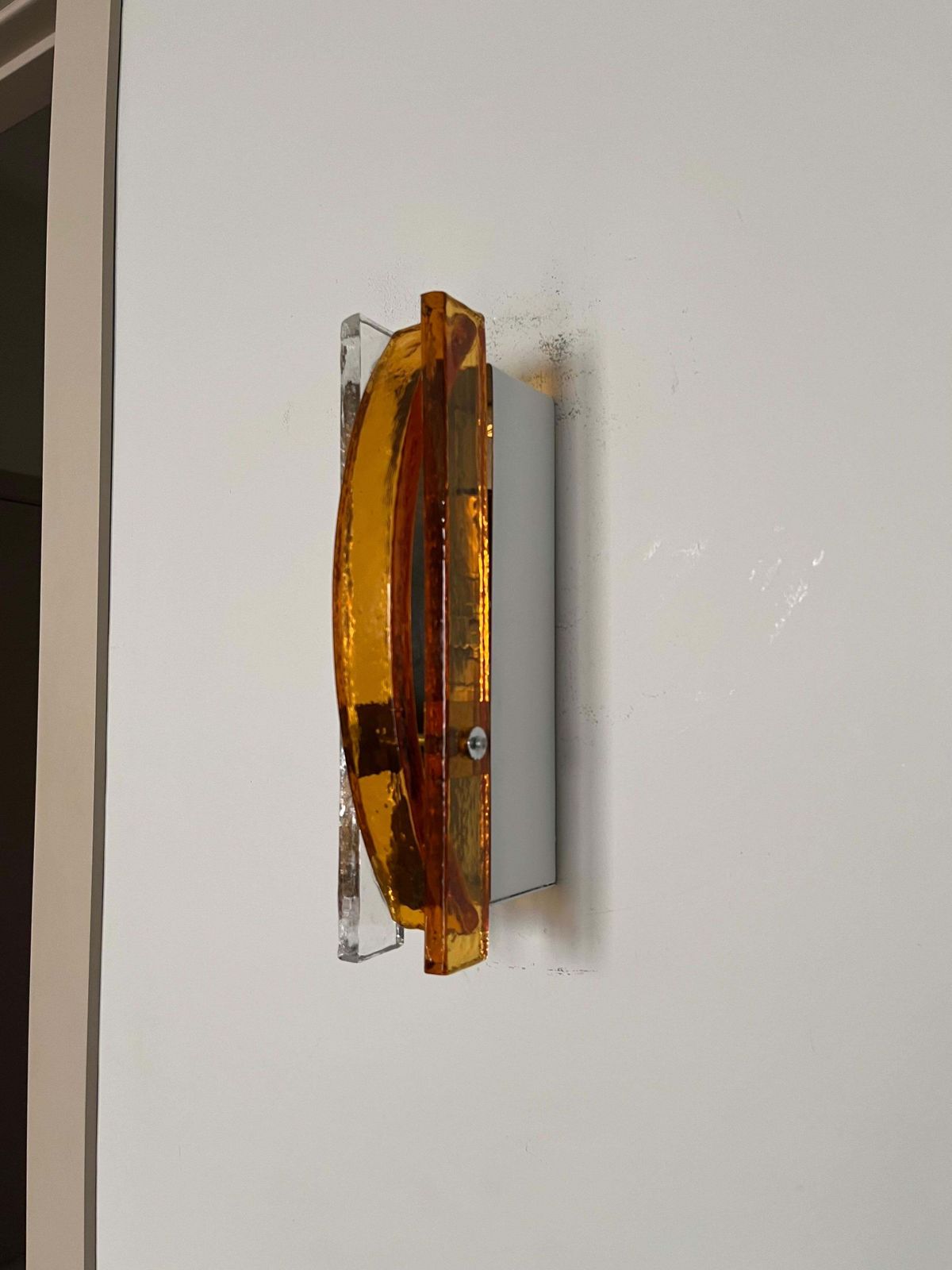 1184.0 Italian Mid Century Pair Of Amber Clear Murano Wall Sconces By Poliarte, 1970s photo