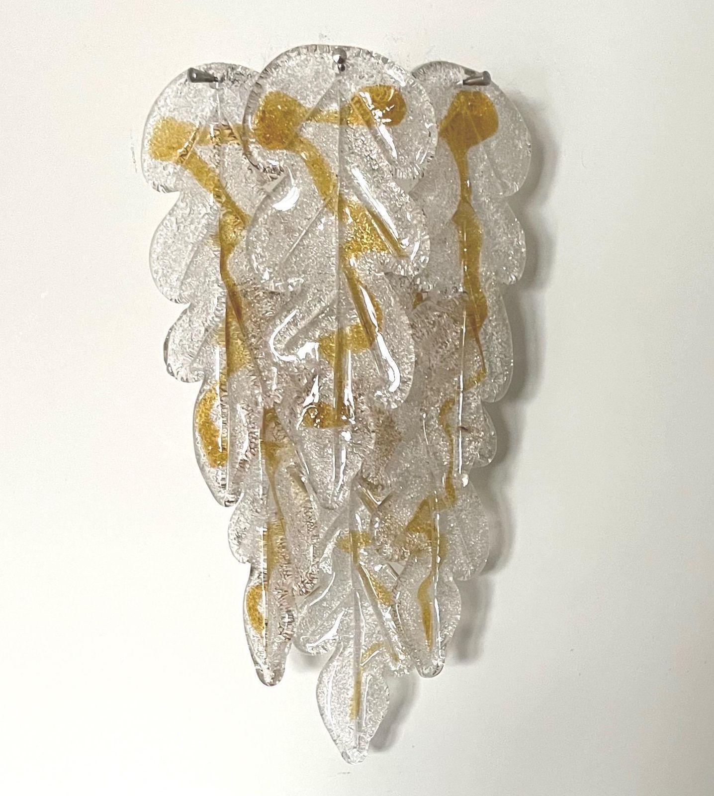 Italian Midcentury Pair Of Clear Amber Murano Wall Sconces By Mazzega, 1970s photo vinterior