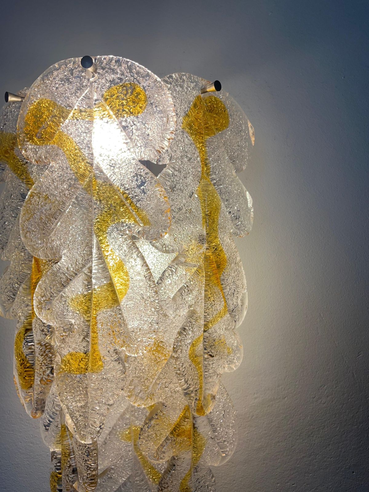 Italian Midcentury Pair Of Clear Amber Murano Wall Sconces By Mazzega, 1970s photo buy
