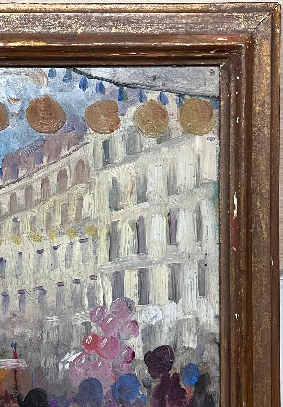 Marcelle Krier   Lambrette 1930s French Impressionist Oil Painting Busy French Market Festival Street Scene 1930's photo Art
