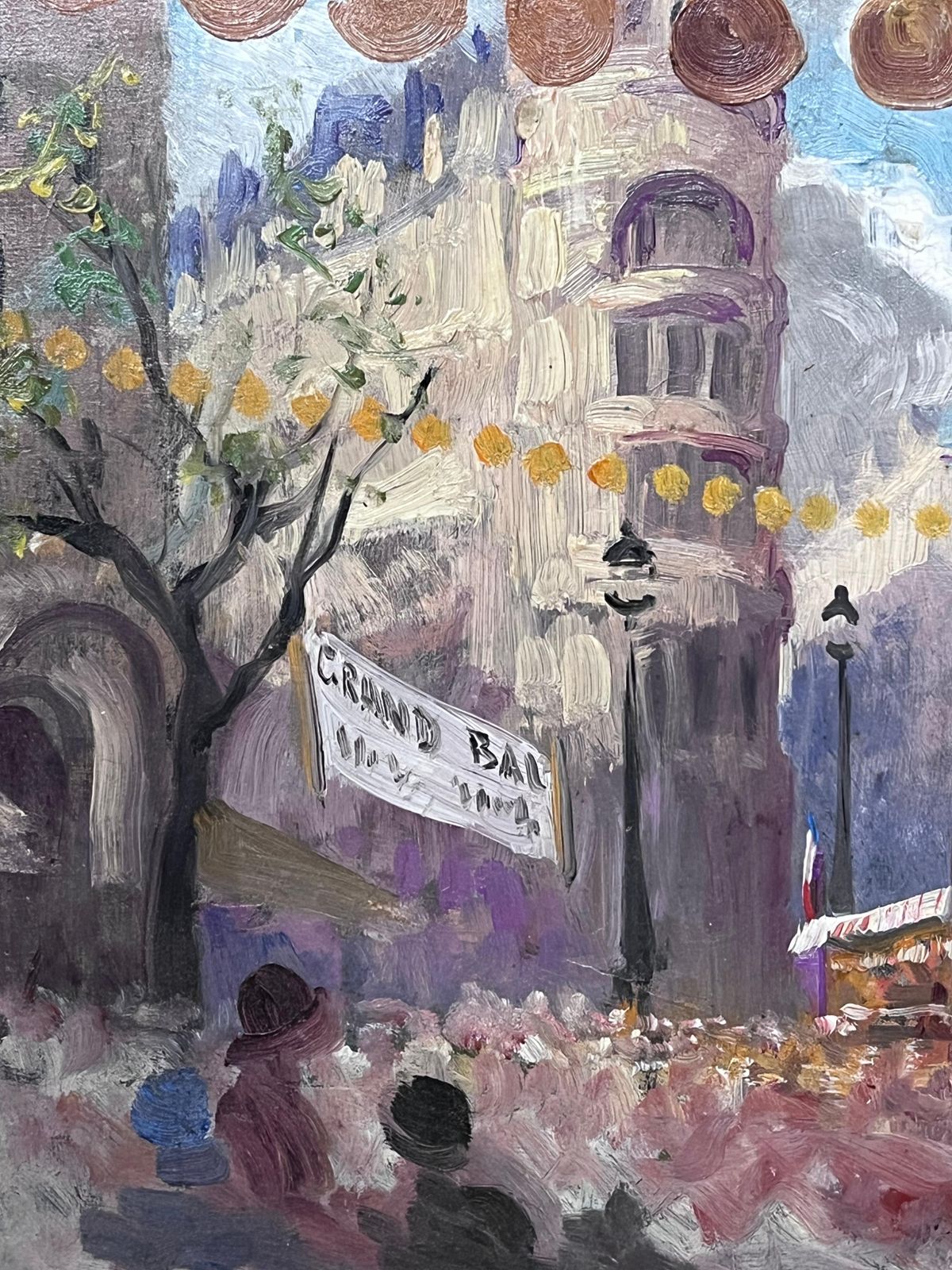 Marcelle Krier   Lambrette 1930s French Impressionist Oil Painting Busy French Market Festival Street Scene 1930's photo vinterior