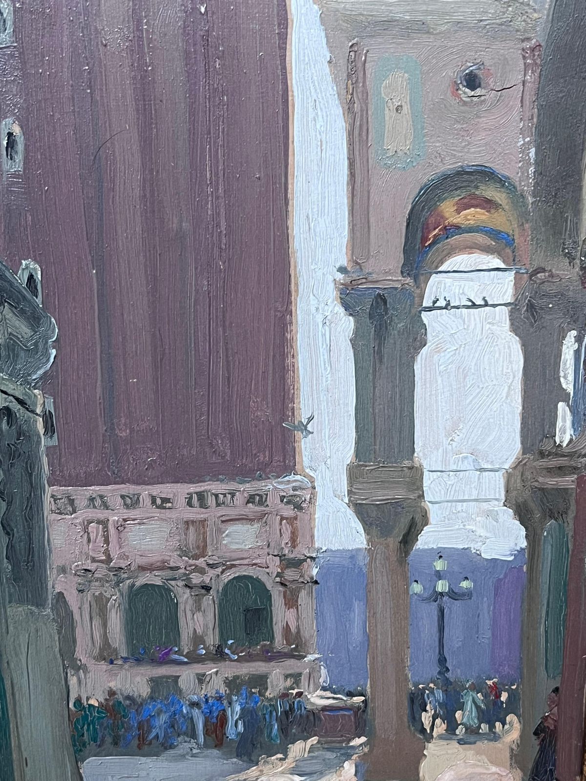 Etienne Auguste Krier Early 1900's French Impressionist Oil Sketch Figures St. Marks Square Venice photo furniture