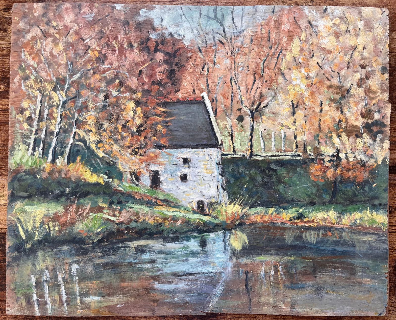 Fanch Lel French Autumn Landscape Oil Painting Of Riverside Mill With Reflections photo furniture