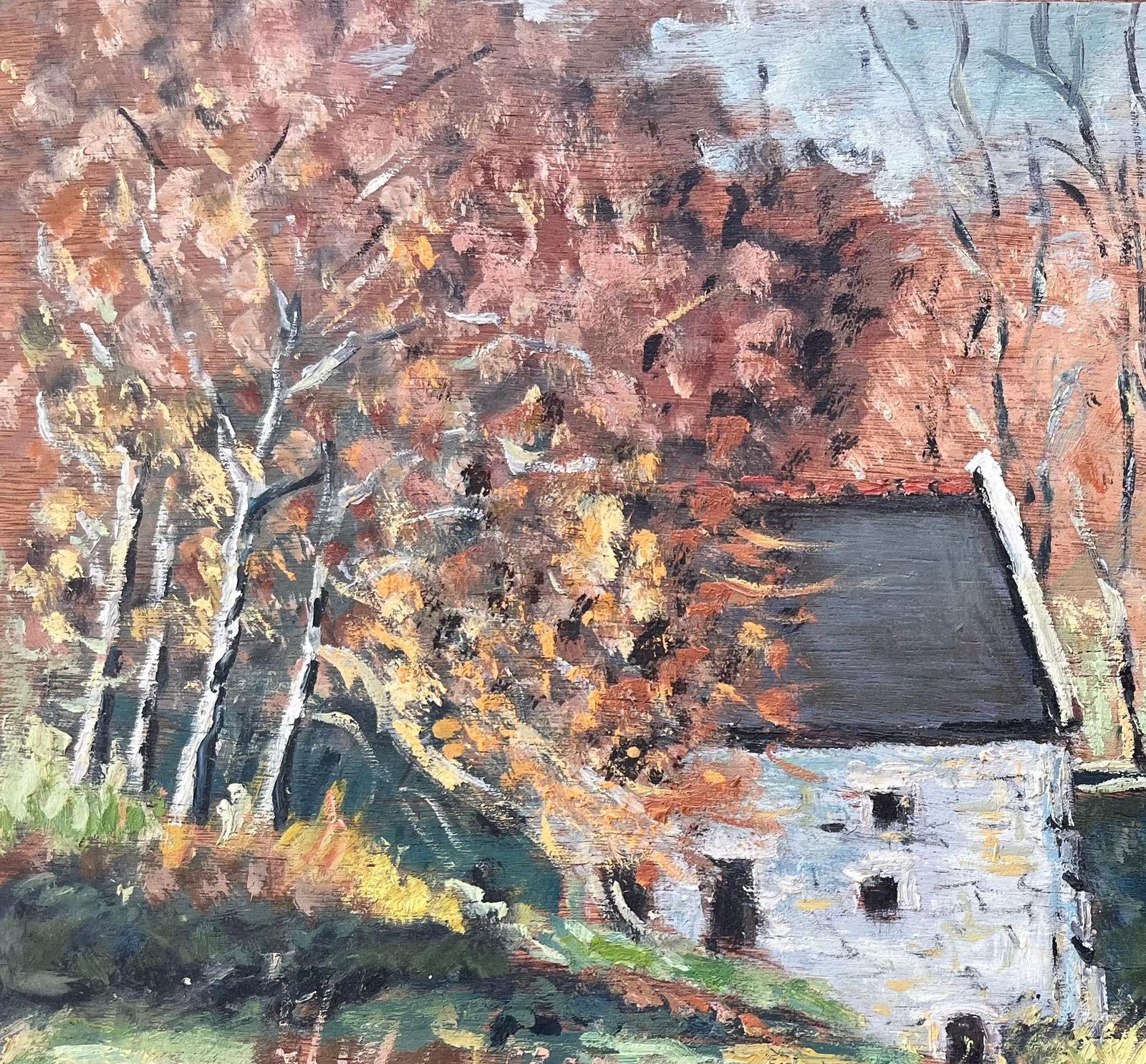 Fanch Lel French Autumn Landscape Oil Painting Of Riverside Mill With Reflections photo 565.0