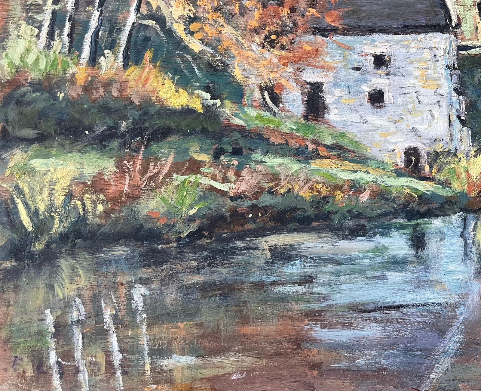 Fanch Lel French Autumn Landscape Oil Painting Of Riverside Mill With Reflections photo vinterior