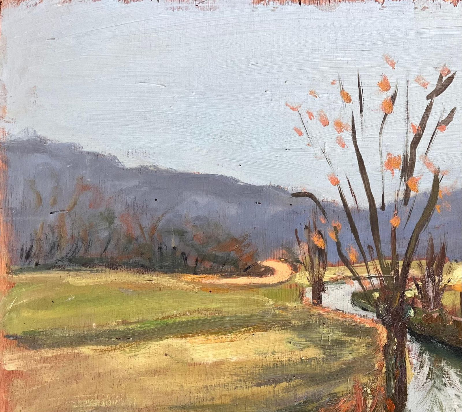 Fanch Lel French Autumn Landscape Of Tree Lined Canal With Reflections And Distant Hills photo vinterior