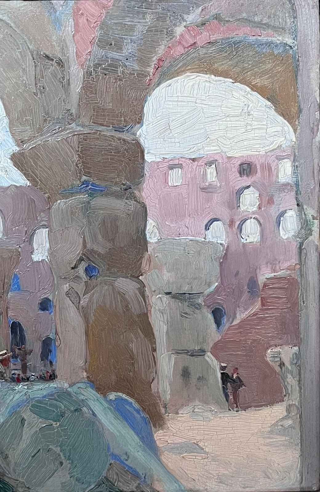 Etienne Auguste Krier Fine 1900's French Impressionist Oil Painting Travellers Admiring Ancient Ruins photo furniture