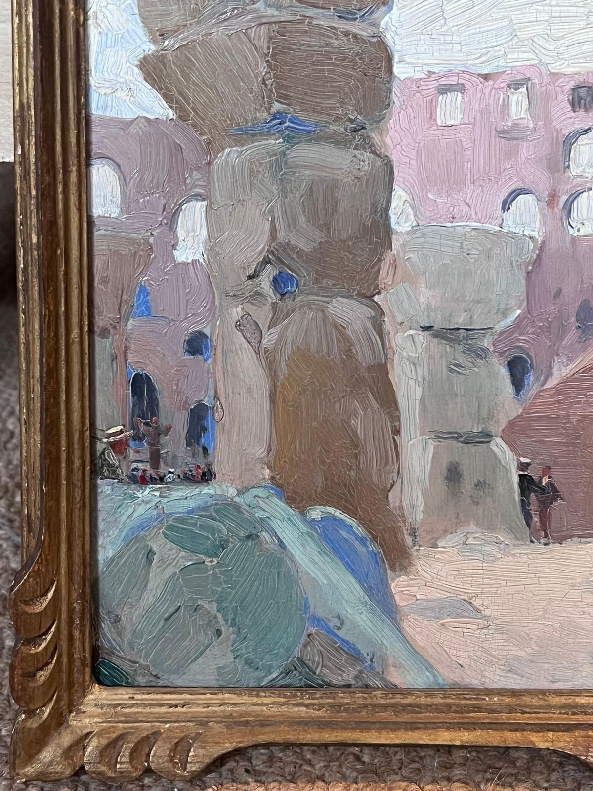 Etienne Auguste Krier Fine 1900's French Impressionist Oil Painting Travellers Admiring Ancient Ruins photo vinterior
