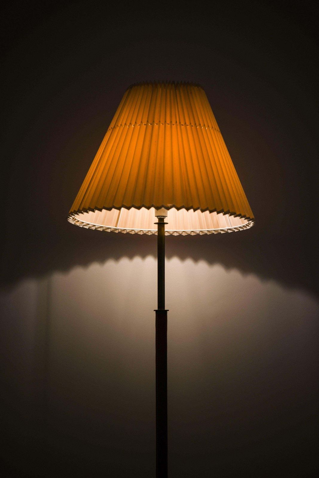 Rare Pair Of Floor Lamps In Leather, Brass And Original Shades, 1950's photo 5575.0