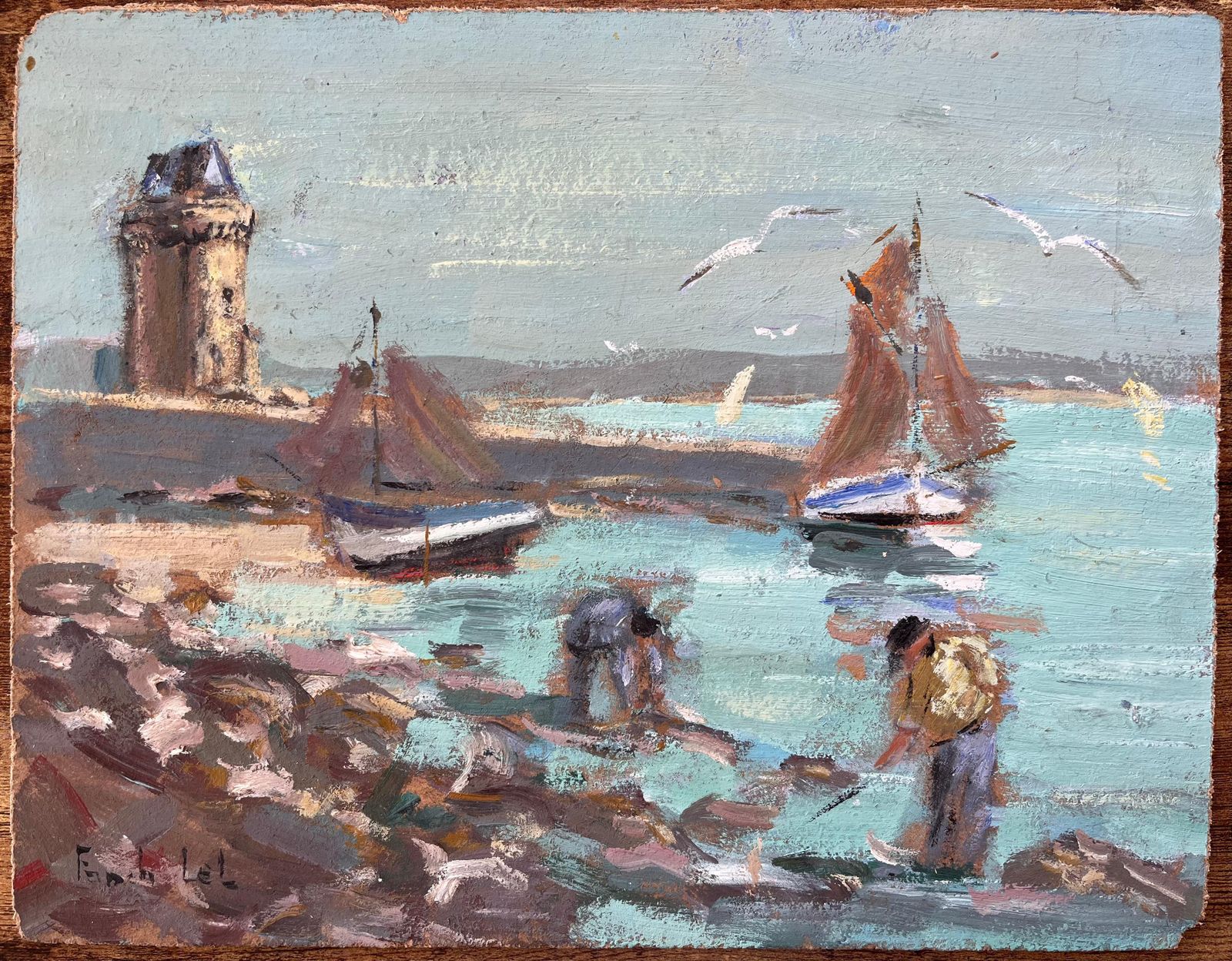 Fanch Lel Fishing Boats And Shellfish Gatherers By Coastal Fort With Seagulls photo furniture