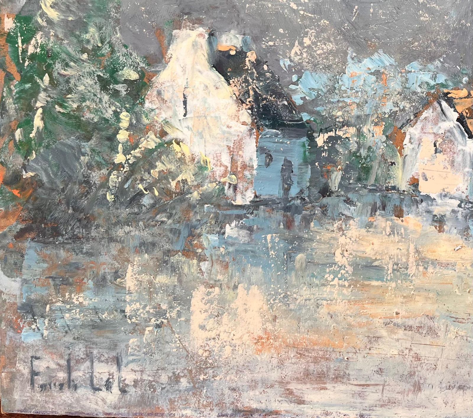 Fanch Lel French Expressionist Oil Of Village With Church Under Stormy Sky photo 475.0
