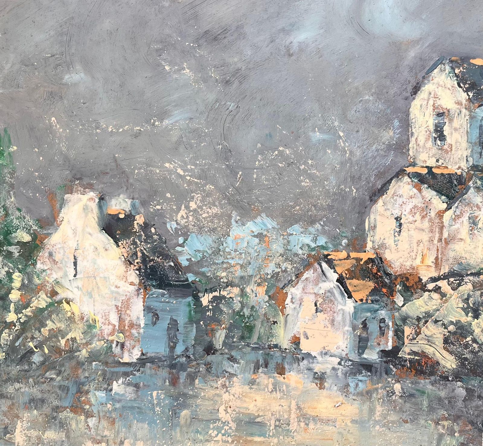 Fanch Lel French Expressionist Oil Of Village With Church Under Stormy Sky photo buy