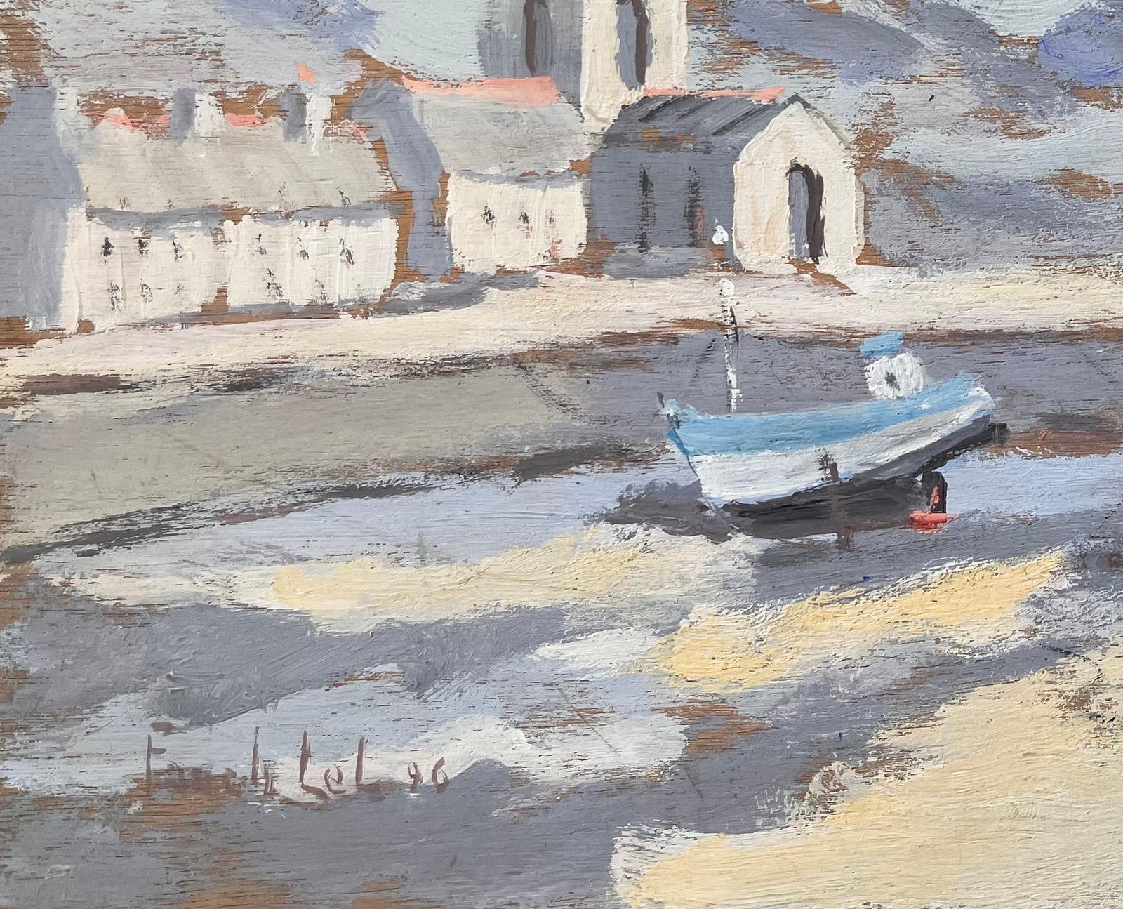 Fanch Lel Coastal Church And Fishing Boats In Morning Light With Pink Sky 1996 photo Art