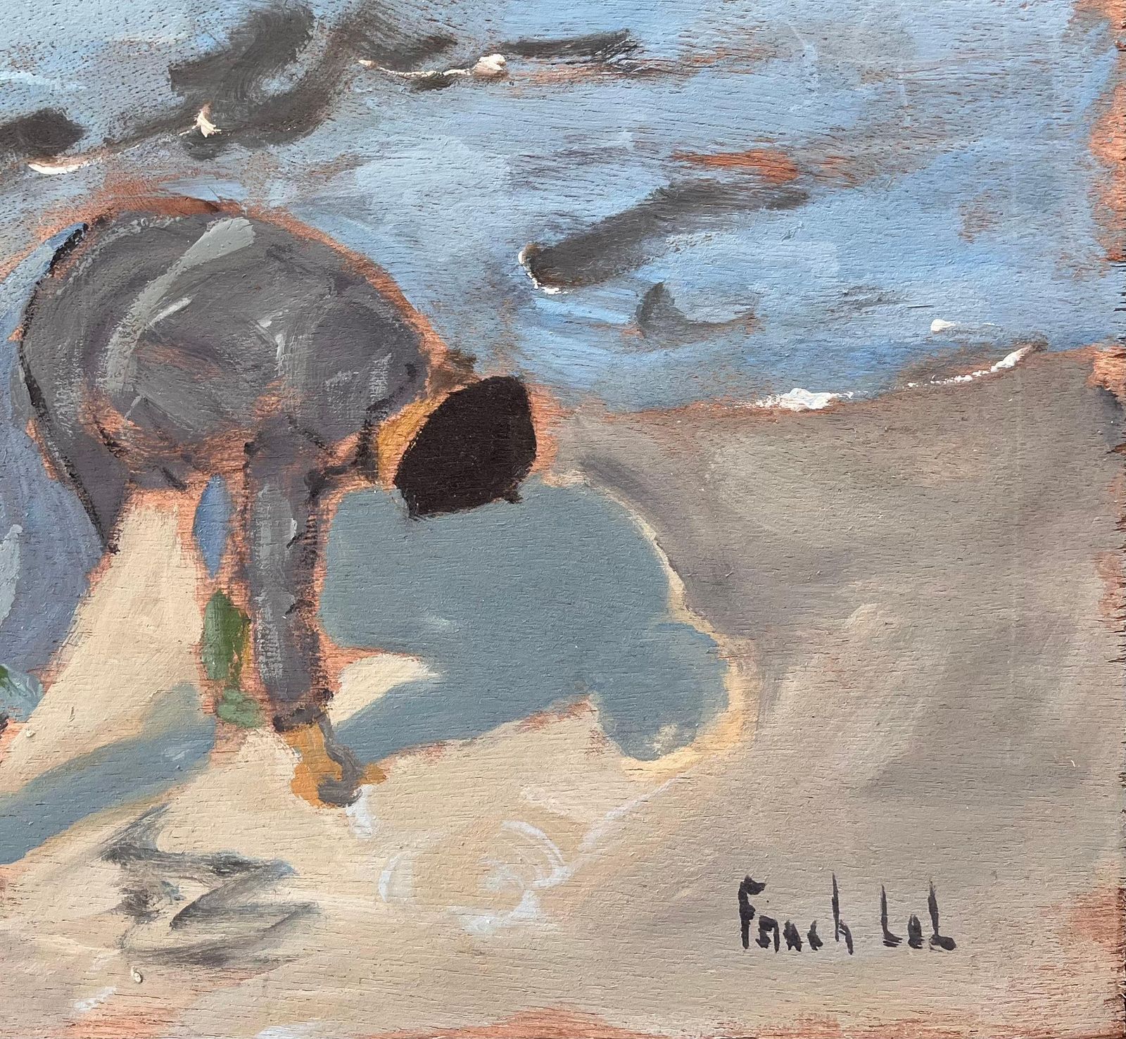 Fanch Lel Post Impressionist French Coastal Scene Of A Clam Digger On The Beach photo for sale
