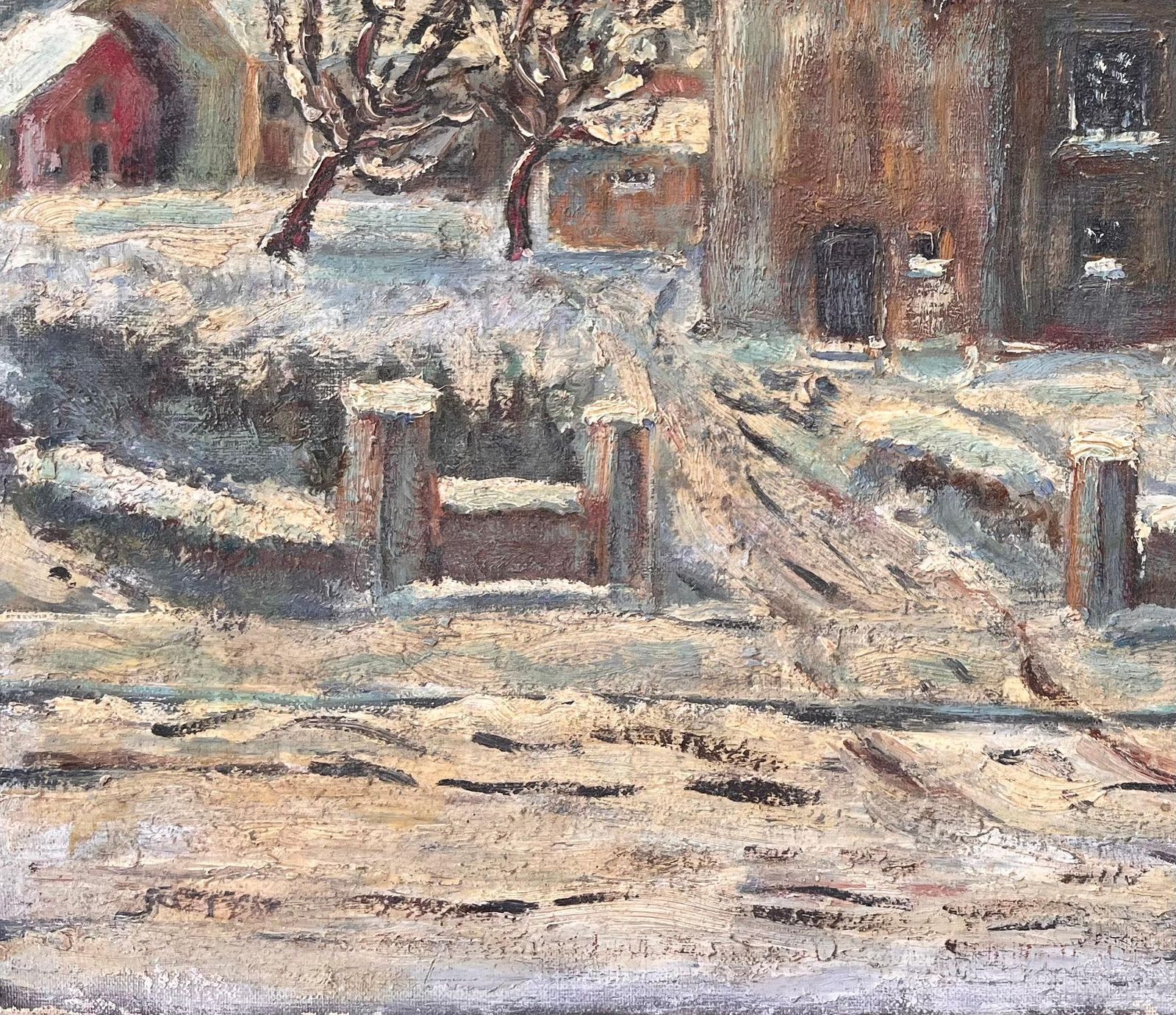 Fanch Lel French Snow Scene Oil Painting Of Nicolas Busnel's House From Upstairs Window photo vinterior