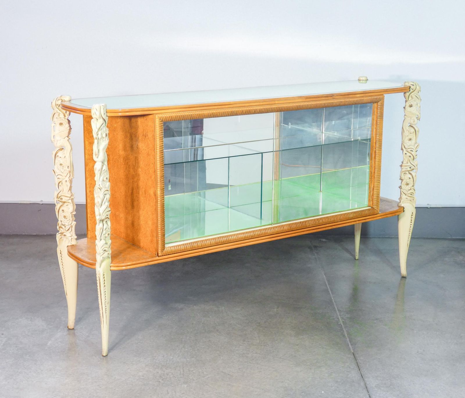 Sideboard, Display Case La Permanente Mobili Cantù, Carved Wooden Legs. 1940s photo furniture