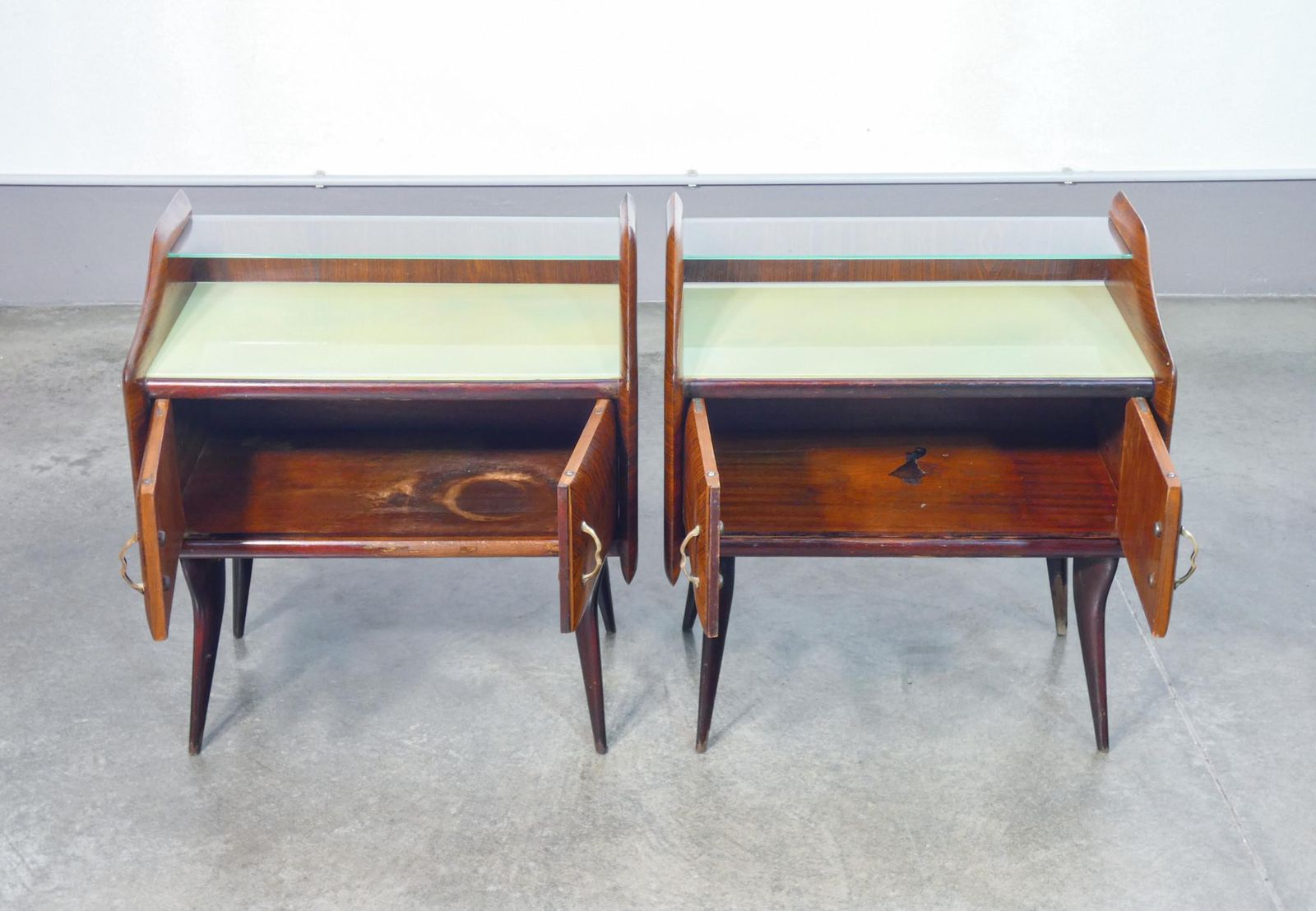 Pair Of Bedside Tables In Wood And Glass. Italian Design Of The 1940s photo vinterior