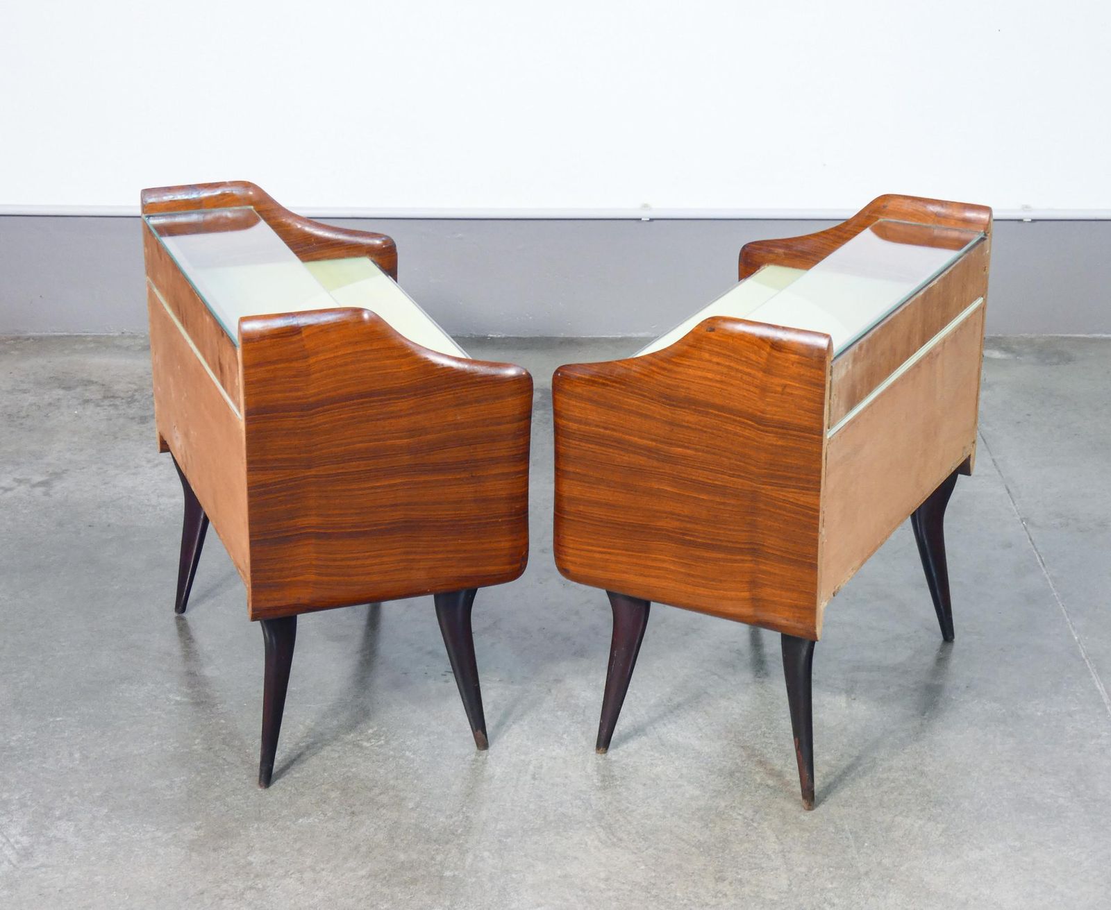 photo furniture Pair Of Bedside Tables In Wood And Glass. Italian Design Of The 1940s