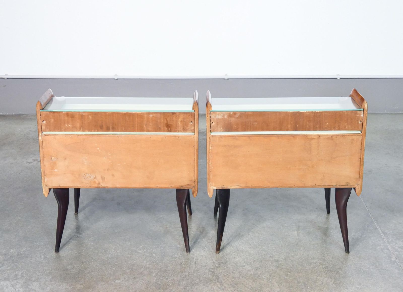 photo for sale Pair Of Bedside Tables In Wood And Glass. Italian Design Of The 1940s